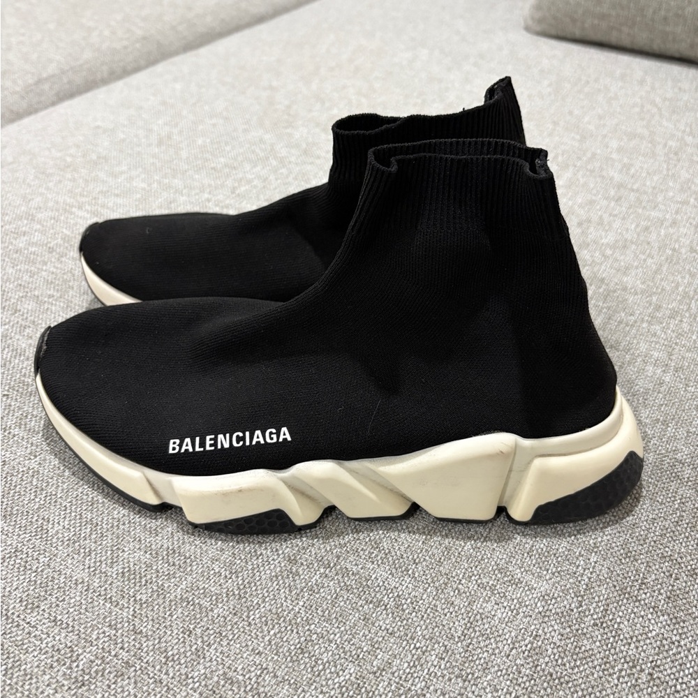 Balenciaga Black Knit Sneakers with White Sole